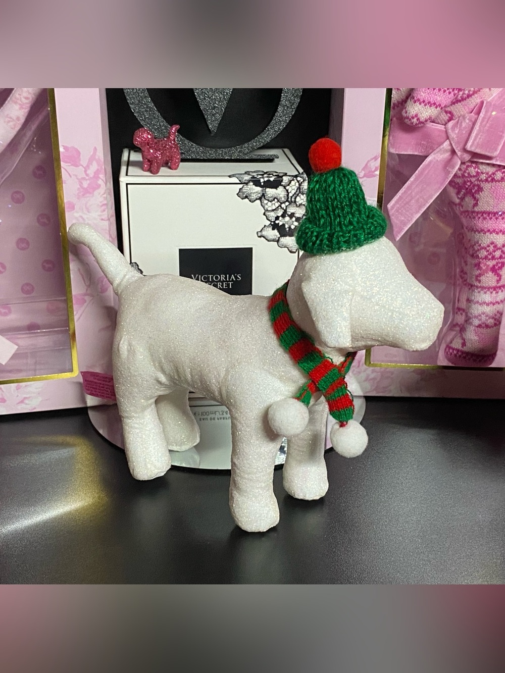 Custom Victorias Secret Winter Hat Christmas Mini Dog Collectable Prop Decor
